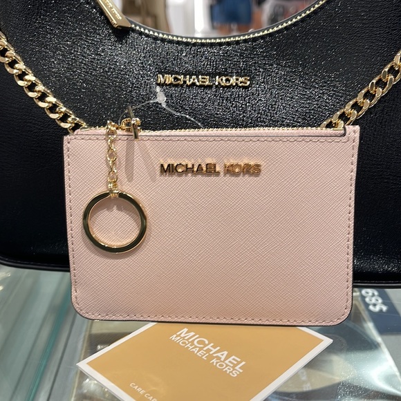 MICHAEL KORS SMALL TOP ZIP COINPOUCH WITH ID CARD CASE WALLET 
POWDER BLUSH 
Not - Picture 3 of 16